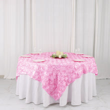 Pink 3D Satin Rosette Table Overlay 72 Inch x 72 Inch