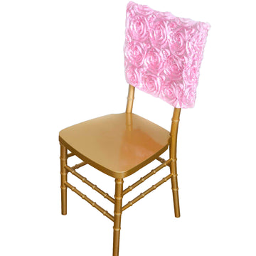 Pink Satin Rosette Chiavari Chair Caps, Chair Back Covers 16"