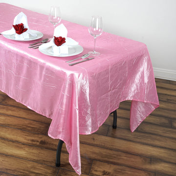60"x102" Pink Seamless Crinkle Crushed Taffeta Rectangular Tablecloth