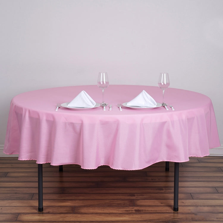 90Inch Pink Polyester Round Tablecloth