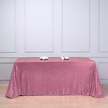 Elevate Your Event Decor with the Pink Seamless Premium Sequin Rectangle Tablecloth 90"x132"
