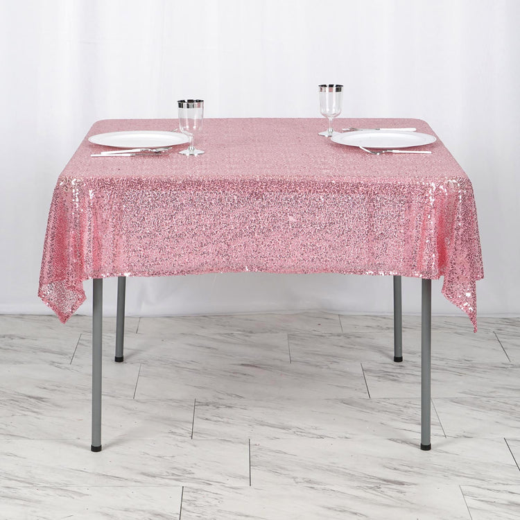 54" x 54" Pink Premium Sequin Square Tablecloth