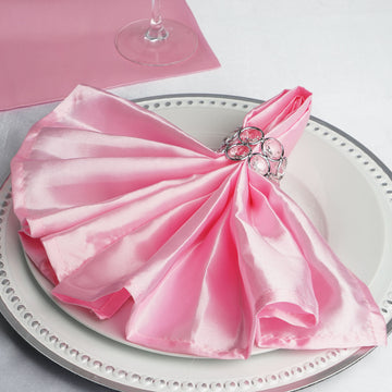 5 Pack | Pink Seamless Satin Cloth Dinner Napkins, Wrinkle Resistant | 20"x20"