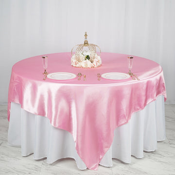 90"x90" Pink Seamless Satin Square Table Overlay