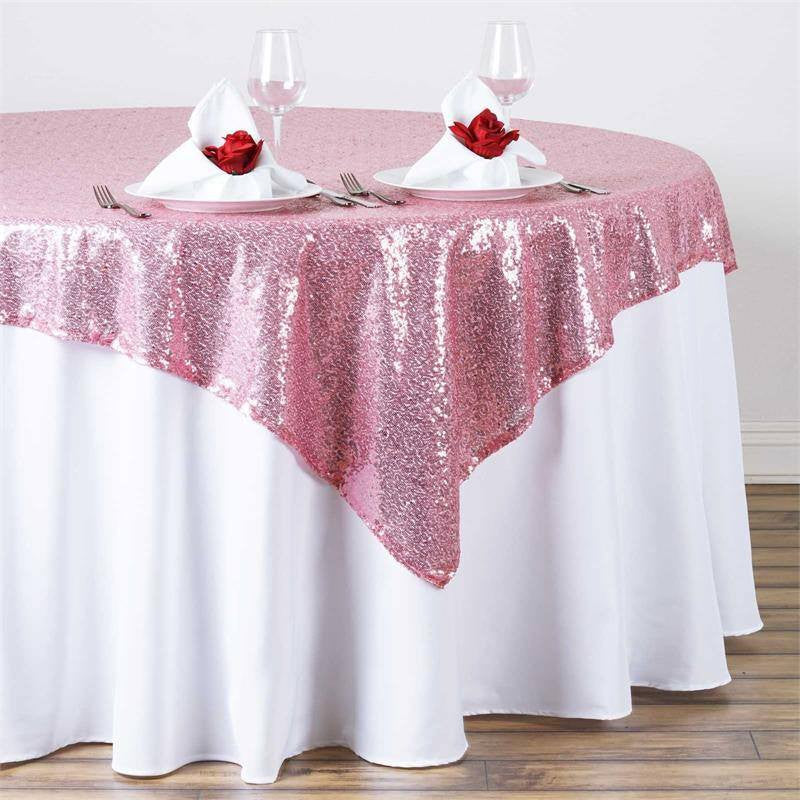 Pink Sequin Square 72 Inch x 72 Inch Table Overlay 