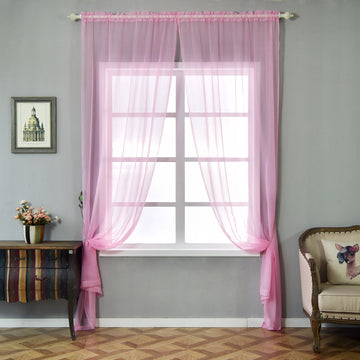 2 Pack | Pink Sheer Organza Curtains With Rod Pocket Window Treatment Panels - 52"x108"