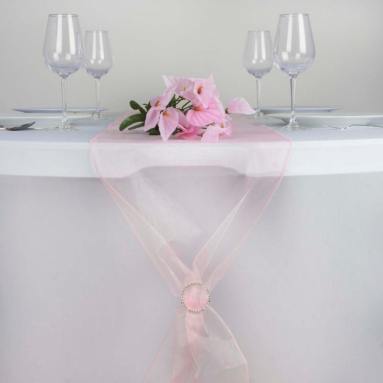 14 Inch x 108 Inch Organza Pink Table Top Runner#whtbkgd