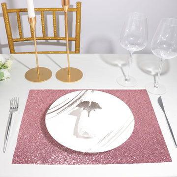 6 Pack Pink Sparkle Placemats, Non Slip Decorative Rectangle Glitter Table Mat