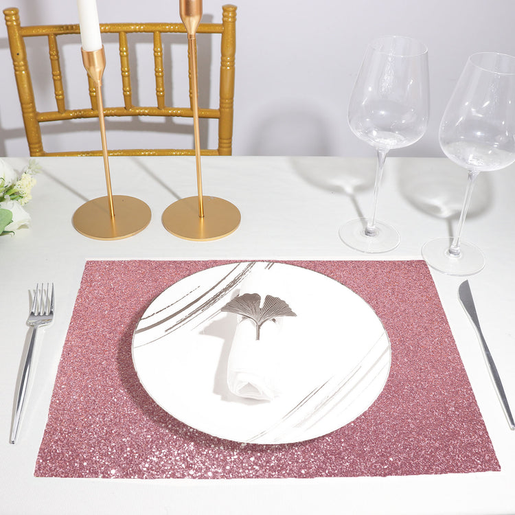 Pink Sparkle Placemats Non Slip Rectangle Glitter Table Mats 6 Pack