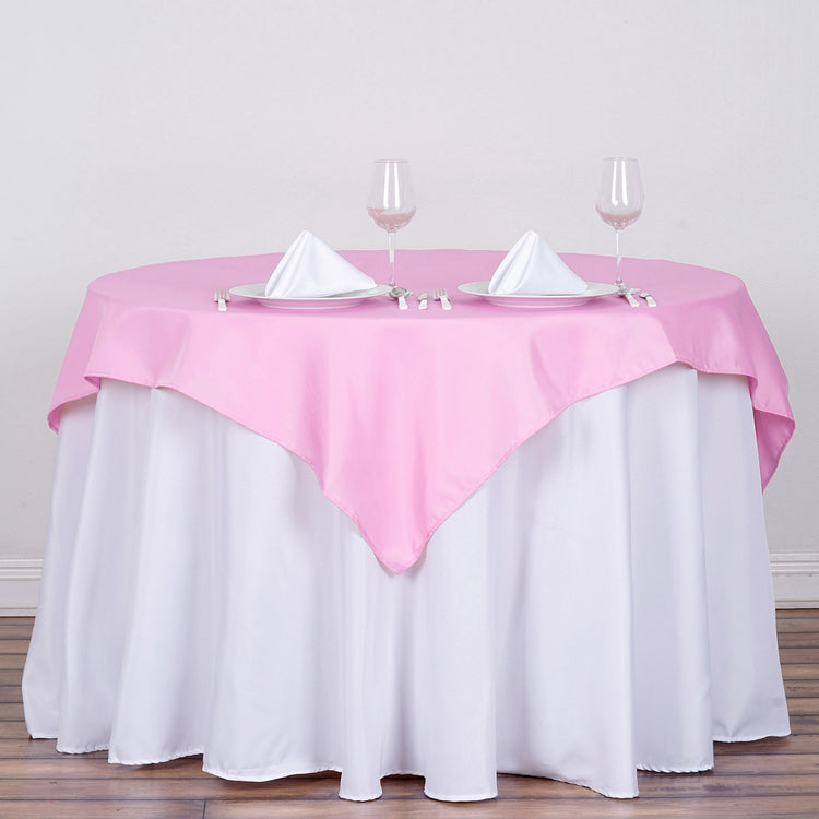 Polyester Square Table Overlay 54 Inch in Pink Color