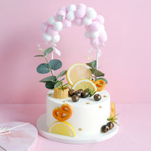 Pink & White Cotton Ball Mini Arch Shape 6 Inch x 11 Inch Cake Topper