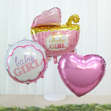 Pink And White Mylar Foil Balloon Bouquet For Girl Baby Shower Set Of 5