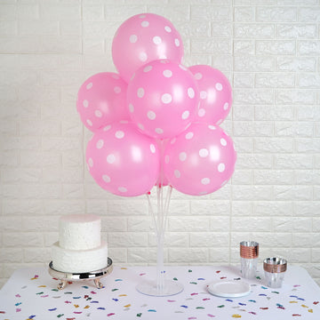 25 Pack Pink and White Fun Polka Dot Latex Party Balloons 12"