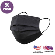 50 Pack Black 3 Ply Non Woven Disposable Face Mask With Ear Loop