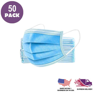 50 Pack Disposable Face Mask Non Woven Mask with Ear Loop 3 Ply
