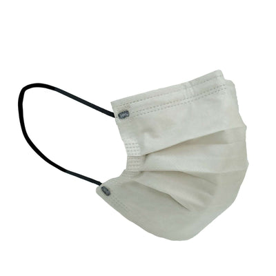 White disposable face mask with black ear loops