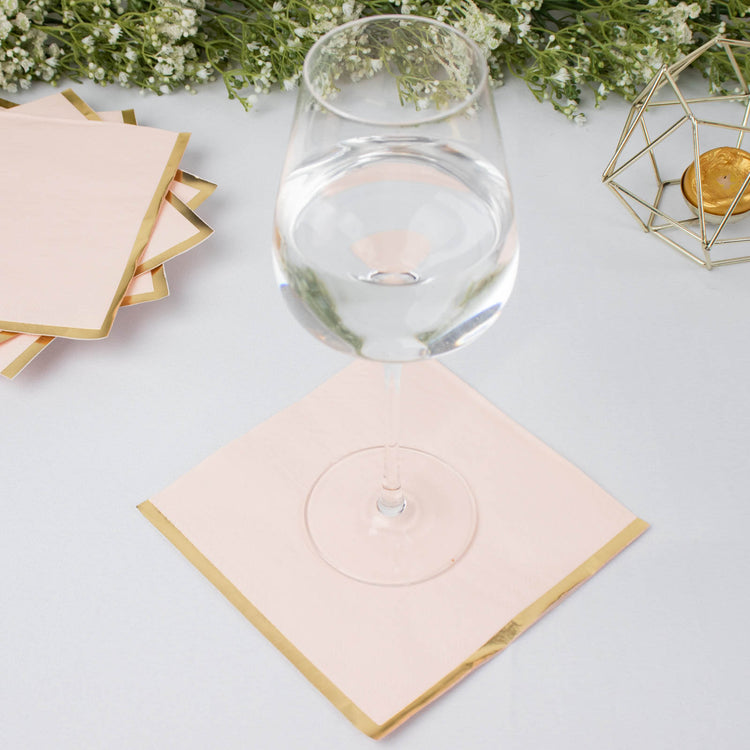 50 Pack | 2 Ply Soft Blush With Gold Foil Edge Party Paper Napkins