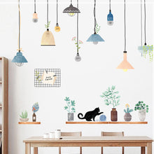 Wall Decals Of Potted Plants On Shelves & Lamps Design