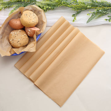 50 Pack Pre-Cut Square Natural Brown Wax Paper Food Basket Liners, Greaseproof Sandwich Wrapper Sheets 40GSM 12"