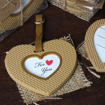 3" Pre-Gift Wrapped Heart Shaped Picture Frame Wedding Favor, Unique Luggage Tag
