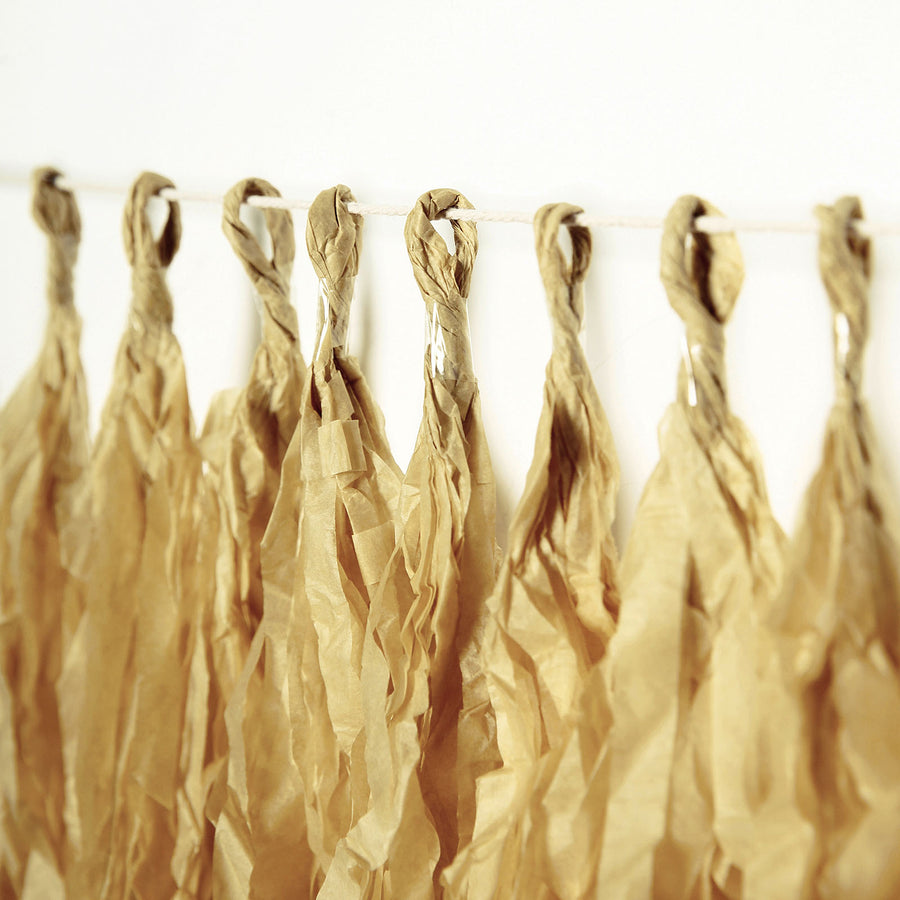 12 Pack | Pre-Tied Champagne Paper Fringe Tassels With Garland String, Hanging Streamer Banner#whtbkgd