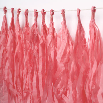 12 Pack Pre-Tied Coral Tissue Paper Tassel Garland With String, Hanging Fringe Party Streamer Backdrop Decor