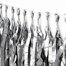 12 Pack | Pre-Tied Silver Paper Fringe Tassels With Garland String, Hanging Streamer Banner#whtbkgd