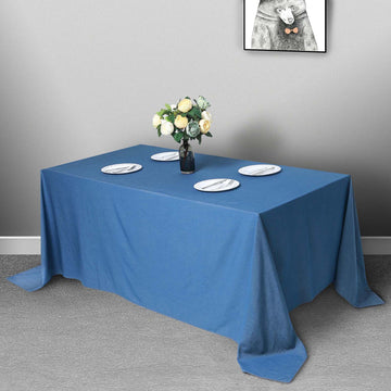 Premium Dark Blue Faux Denim Seamless Polyester Rectangular Tablecloth 90"x132"