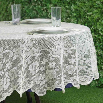 Premium Lace Ivory Round Seamless Tablecloth 70"
