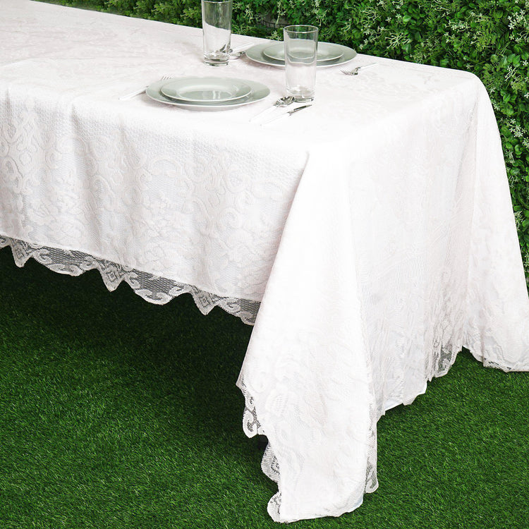 Premium Lace White Rectangular Oblong Tablecloth 60 Inch x 126 Inch