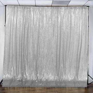 Premium Silver Chiffon Sequin Dual Layer Backdrop Curtain, Formal Event Drapery Panel 20ftx10ft