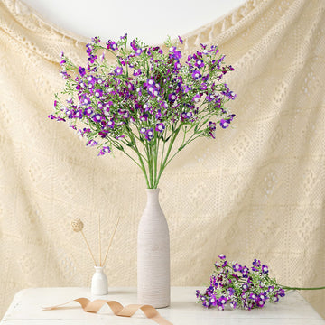 4 Stems Purple Artificial Silk Babys Breath Gypsophila Flowers 27"