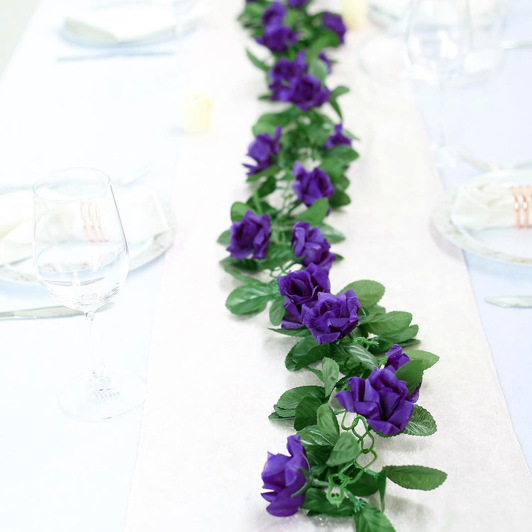 Purple Artificial Silk Rose Flower Garland 6 Feet Long And UV Protected
