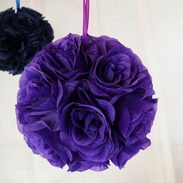 2 Pack | 7" Purple Artificial Silk Rose Kissing Ball, Faux Flower Ball