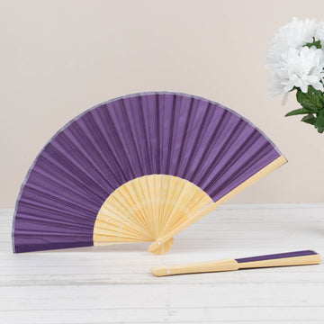5 Pack Purple Asian Silk Folding Fans Party Favors