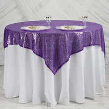 Purple Sequin Square Table Overlay 60 Inch x 60 Inch