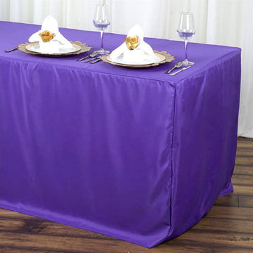 Purple Fitted Polyester Rectangular Table Cover 6ft