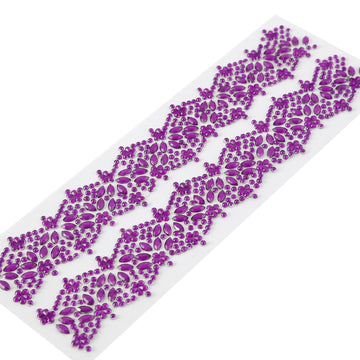2 Pack Purple Floral Trim Rhinestone Stickers, Self Adhesive Diamond Craft Gem Stickers