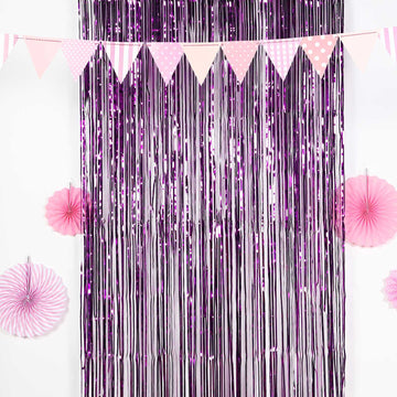 Purple Metallic Tinsel Foil Fringe Doorway Curtain Party Backdrop 8ft