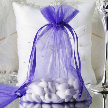 Elegant Purple Organza Drawstring Wedding Party Favor Gift Bag 6"x9"