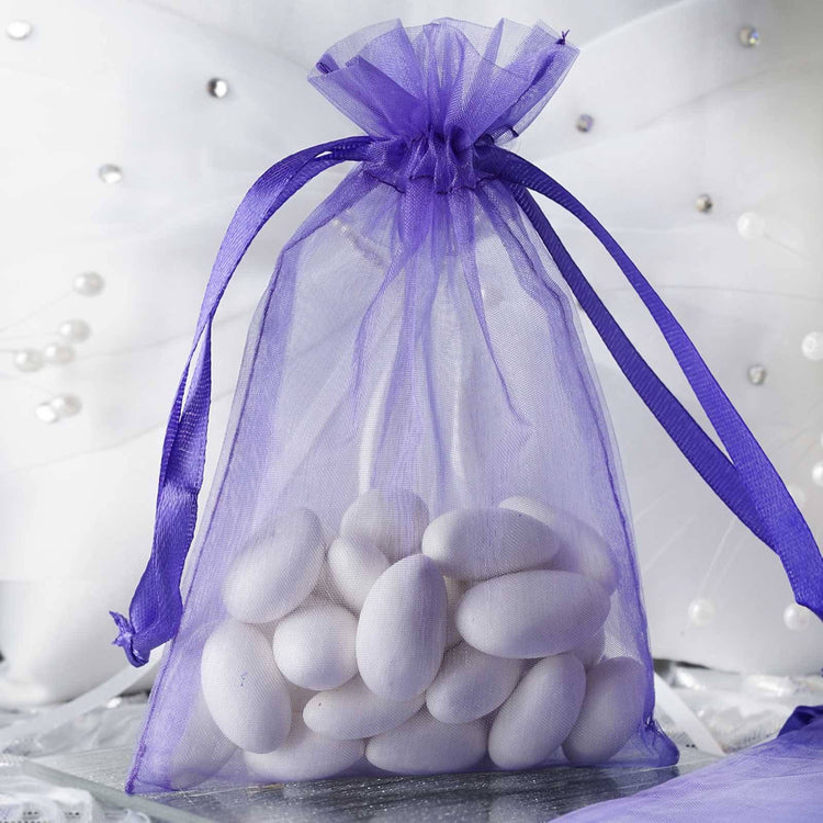 10 Pack | 4inches Purple Organza Drawstring Wedding Party Favor Gift Bags