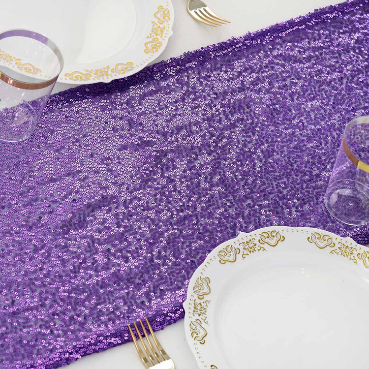 12 Inch x 108 Inch Premium Purple Sequin Table Runner