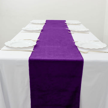 12"x108" Purple Premium Sheen Finish Velvet Table Runner, Reusable Runner