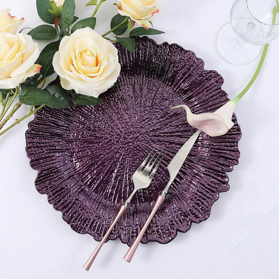 6 Pack of 13 Inch Purple Round Reef Acrylic Plastic Charger Plates