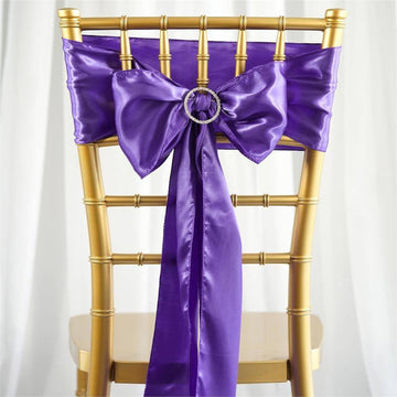 5 Pack Purple Satin Chair Sashes 6"x106"