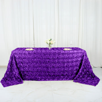 Purple Seamless Grandiose 3D Rosette Satin Rectangle Tablecloth 90"x132"