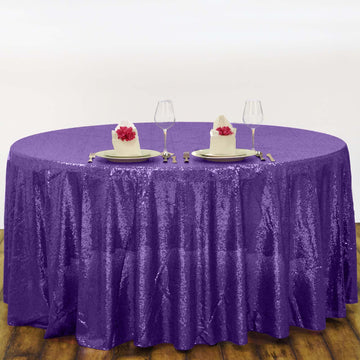 Purple Seamless Premium Sequin Round Tablecloth 108"