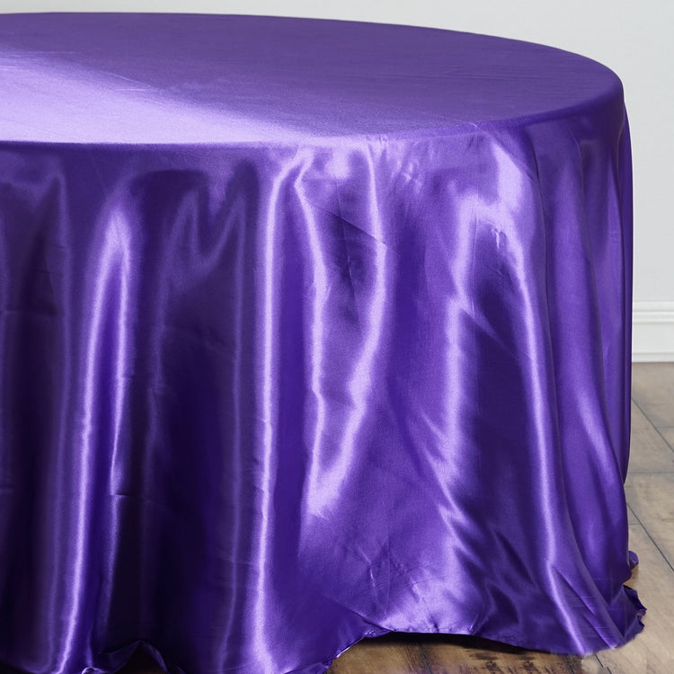 Round Purple Satin Tablecloth 108 Inch   