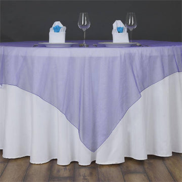 60"x60" Purple Sheer Organza Square Table Overlay