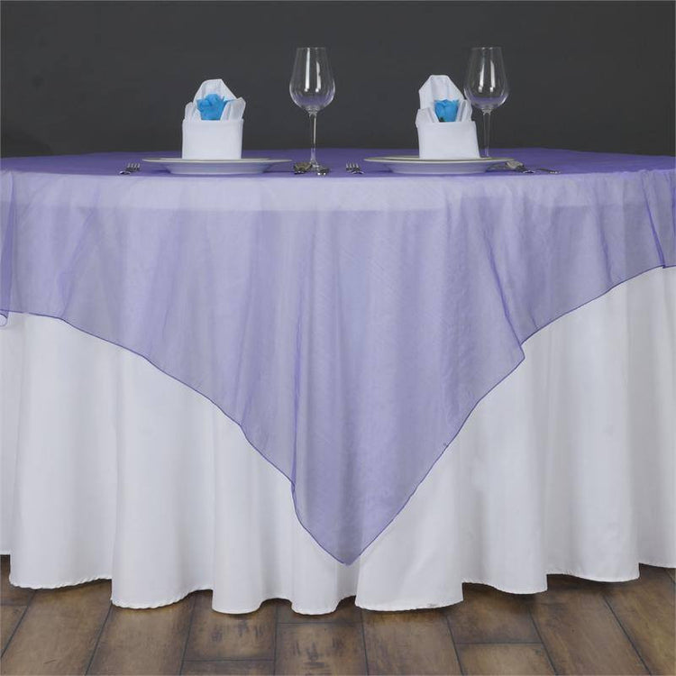 60 Inch Purple Square Sheer Organza Table Overlay#whtbkgd